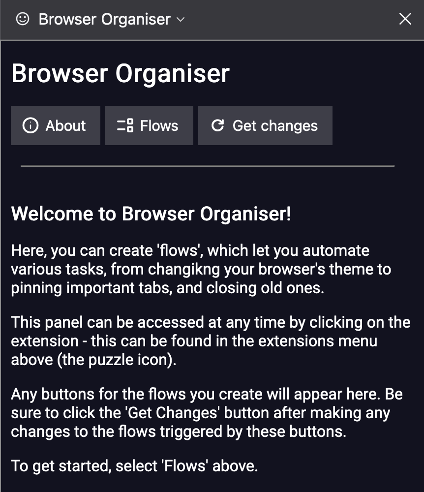 A screenshot showing the sidebar with the welcome text